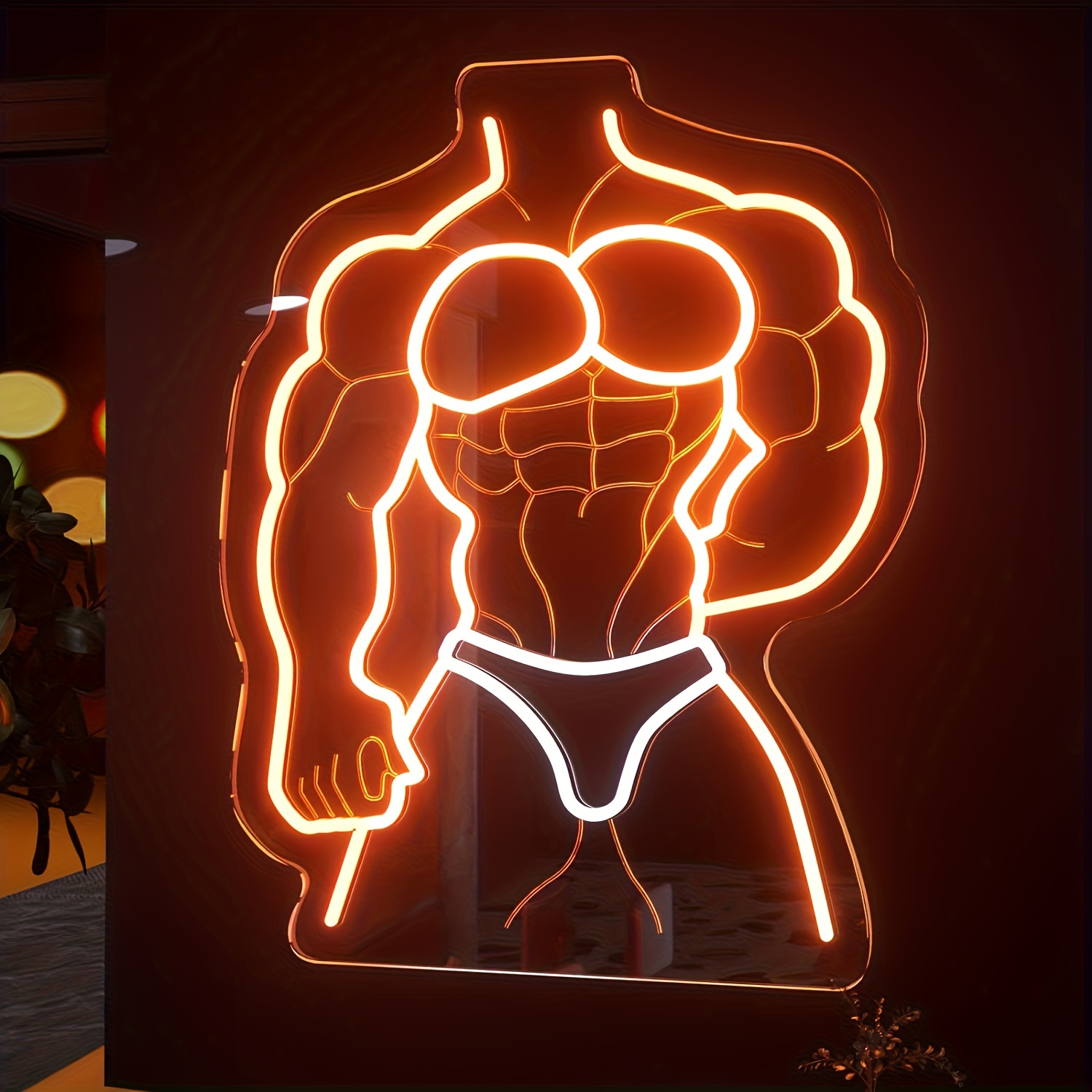 Home Gym Neon Sign - Homem muscular sinal de néon laranja